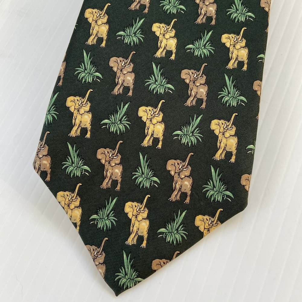 Gap Hunter Green Elephant Safari‎ Silk Mens Tie